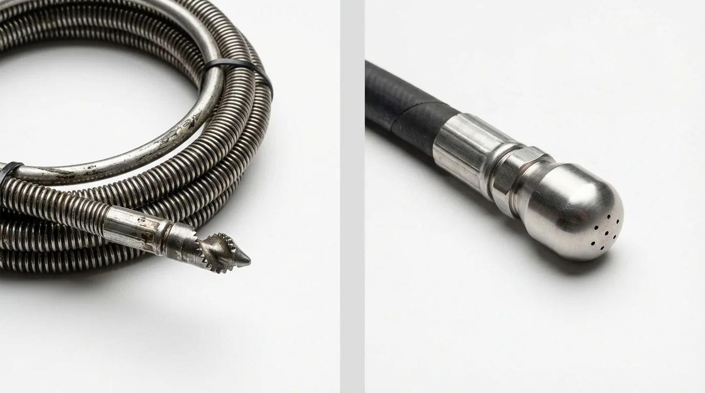 Drain snake cable and hydro jetting nozzle used for drain cleaning in Southaven, MS