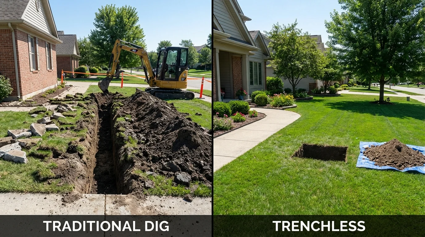Trenchless sewer repair with minimal yard damage versus traditional excavation in Southaven, MS
